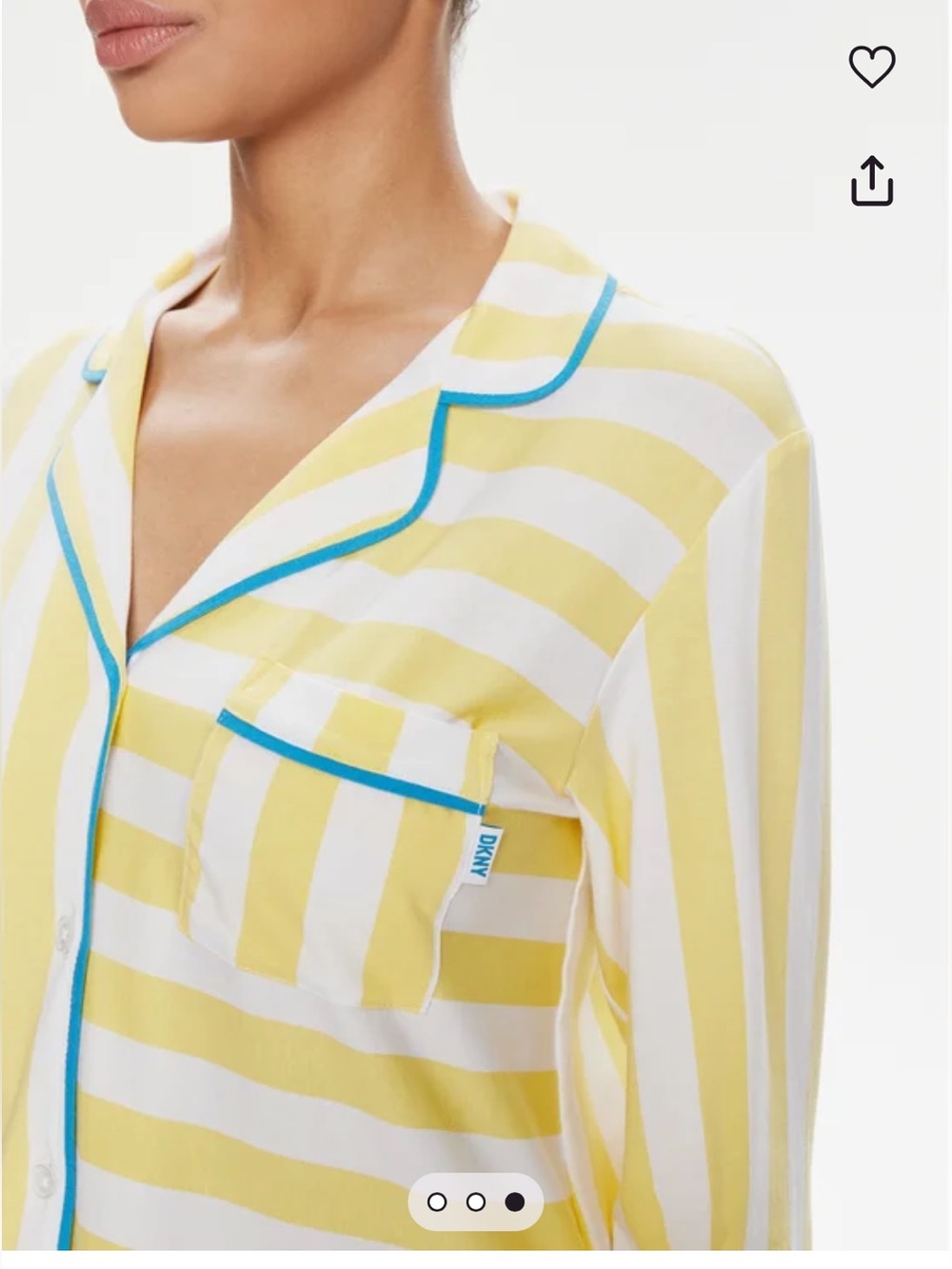 DKNY Yellow and White Striped Kids Pajama Set with Blue Trim - Picture 3 of 11
